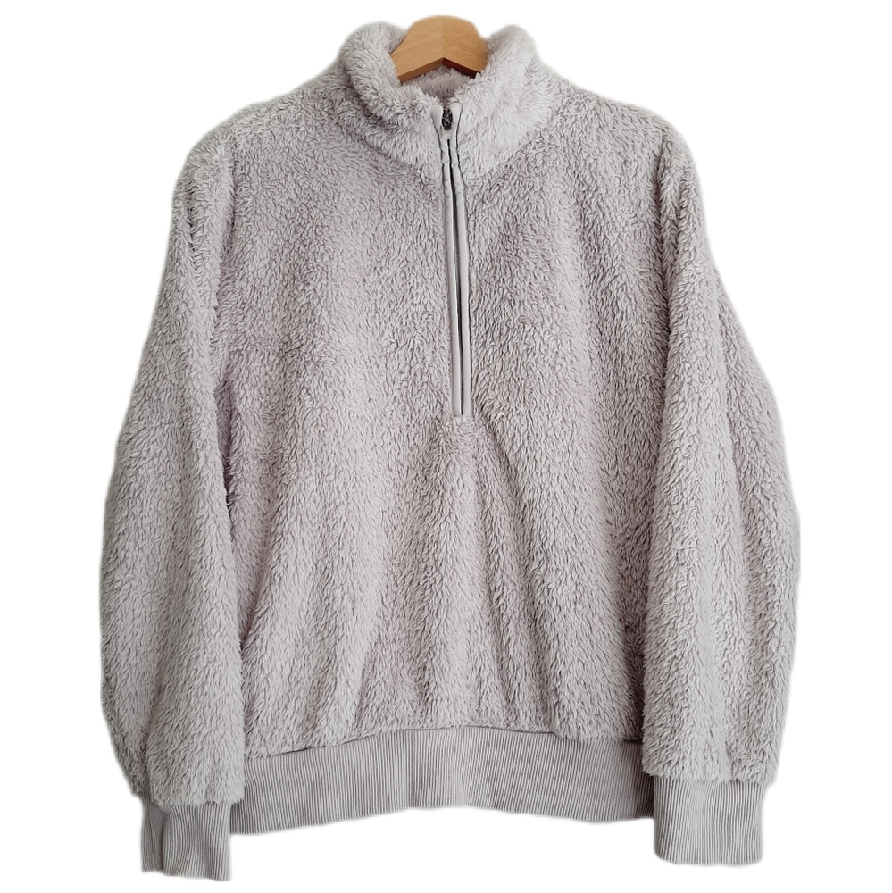 🍒 Shambhala Fuzzy Sherpa 1/2 Zip Sweatshirt Pullover Top Pastel Lilac Sz XL